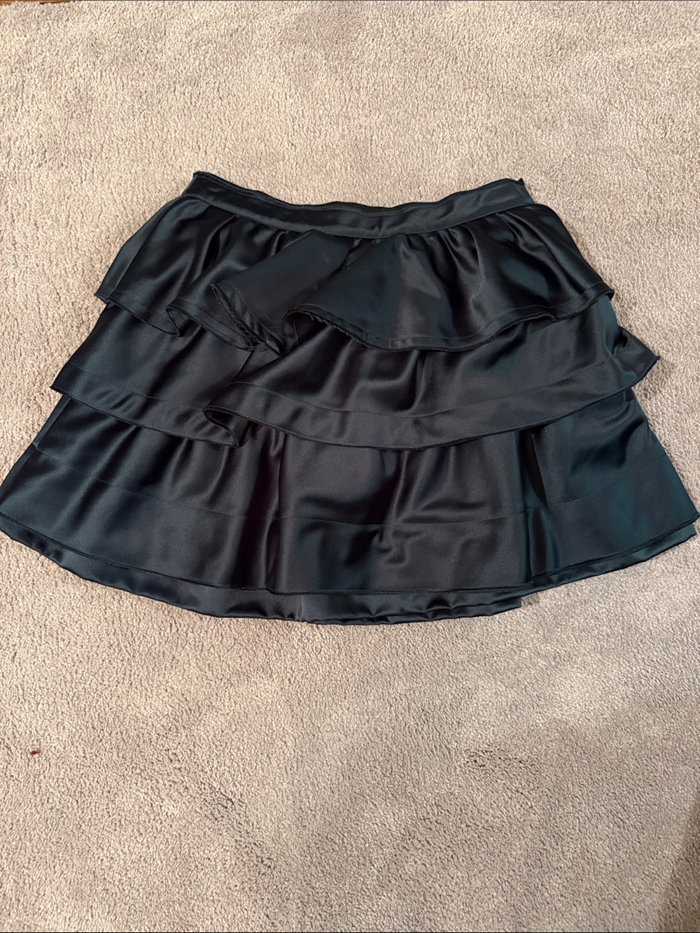 Zara Black Satin Tiered Skater Skirt